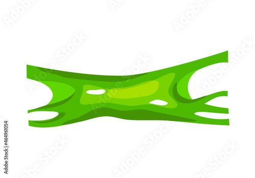 Stretched green slime. Chewing gum.Sticky mucus. White isolated background. Vector cartoon illustration