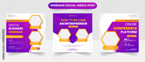 Set of social media post square for business marketing webinar banner poster template design
