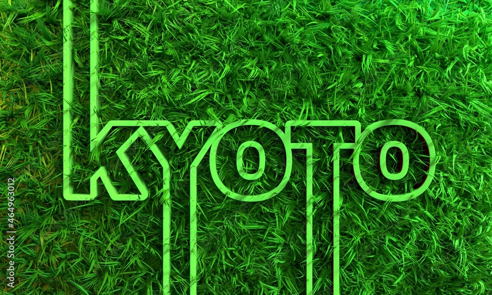 Kyoto city name in geometry style design with green grass