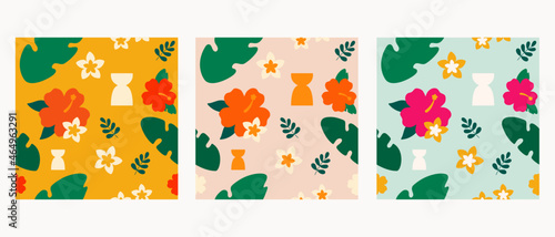 Illustration set of tropical floral seamless patterns