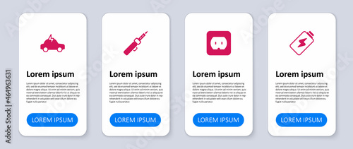 Set Battery charge, Electrical outlet, Soldering iron and car. Business infographic template. Vector