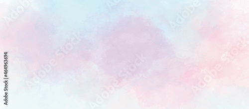 Light sky pink, purple shades and blue watercolor paper textured illustration for grunge design, vintage card, retro templates. Smooth pastel colors wet effect hand drawn canvas aquarelle background.