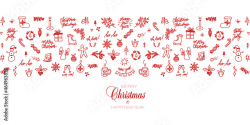 Big set of Christmas design element in doodle style. Vector illustration