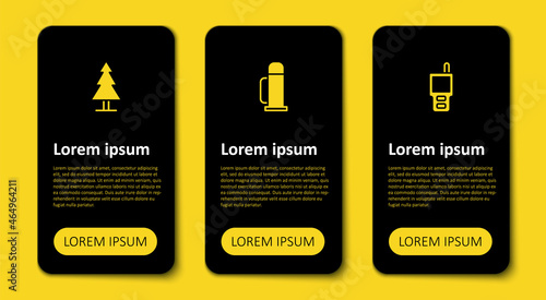 Set Walkie talkie, Thermos container and Tree. Business infographic template. Vector