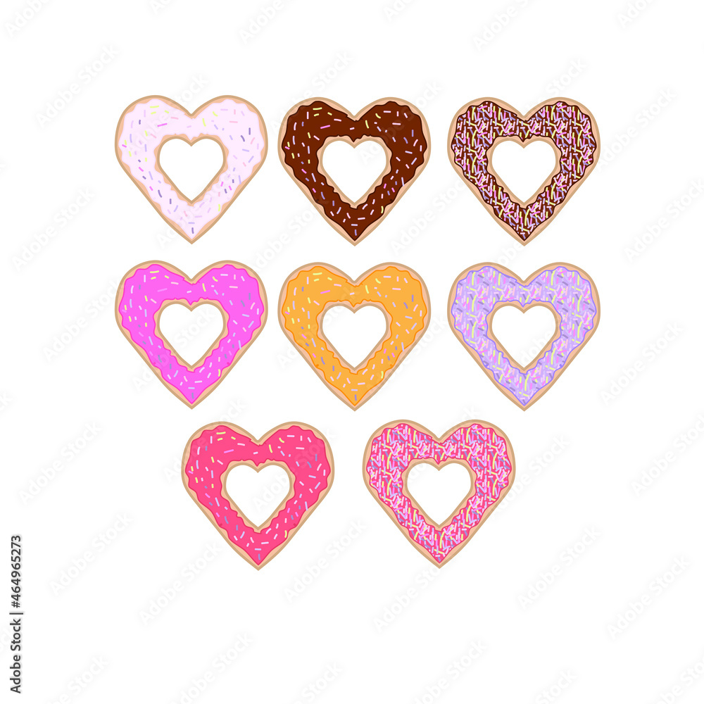 A set of doughnuts in the shape of hearts