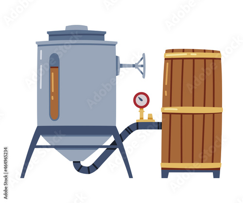 Whiskey Drink Process with Fermentation in Metal Reservoir Vector Illustration