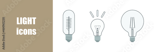 Set of light icons. Three different lamps