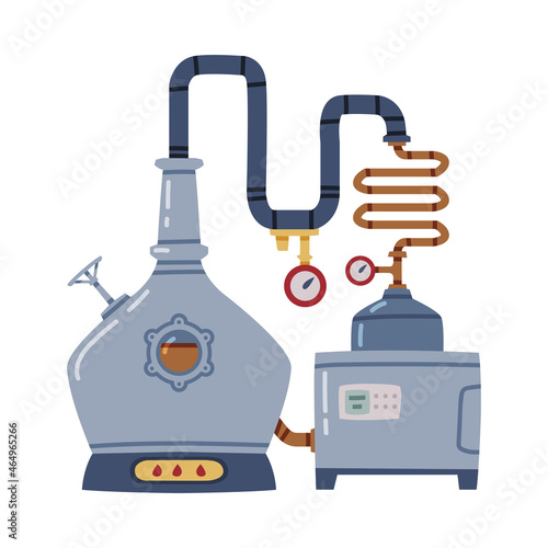 Whiskey Drink Process with Distillation in Pot Still Vector Illustration
