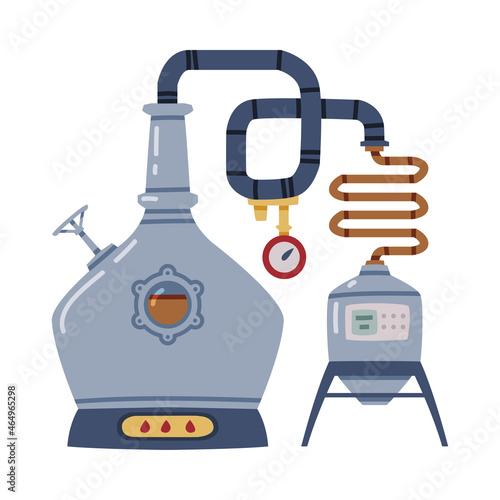 Whiskey Drink Process with Distillation in Pot Still Vector Illustration