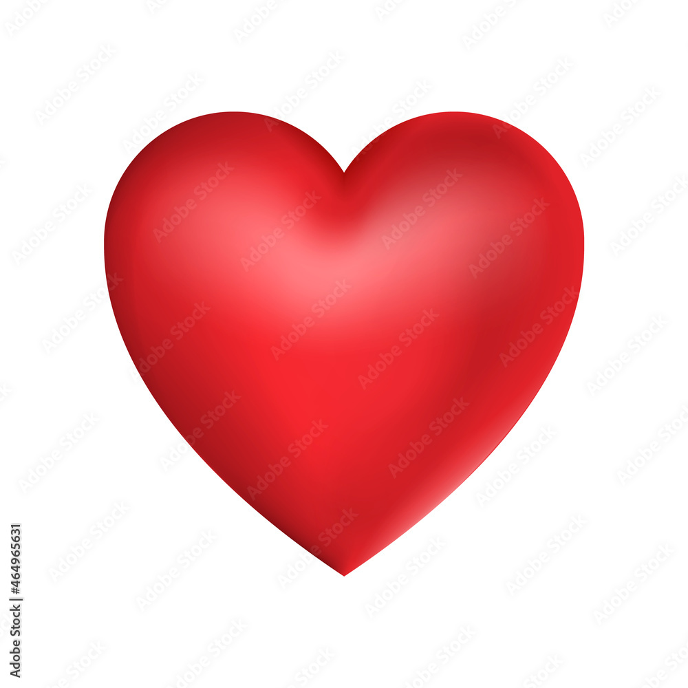 Realistic red heart isolated on white background. Vector illustration.