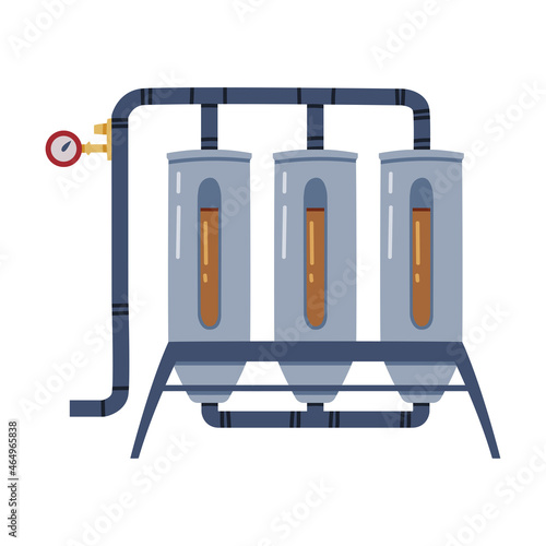 Whiskey Drink Malting in Metal Reservoir with Pipe Vector Illustration