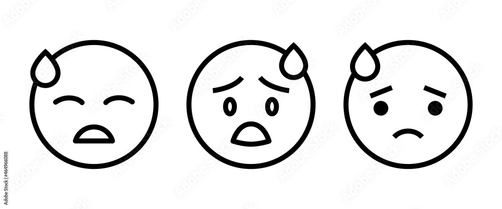 Tired Sweat Face Emoticon Icon editable stroke, flat design style isolated on white