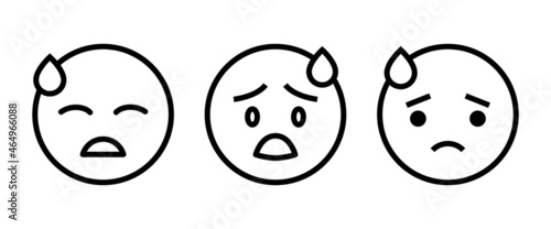 Tired Sweat Face Emoticon Icon editable stroke, flat design style isolated on white