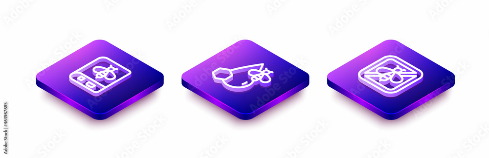 Set Isometric line Book about bee, Bee and honeycomb and Stop icon. Vector Set Isometric line Book about bee, Bee and honeycomb and Stop icon. Vector