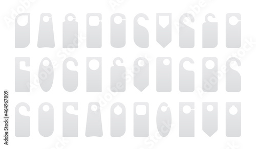 Hotel door hanger tags template icon signs set flat style design vector illustration. Empty door flyer or do not disturb mock up isolated on white background.