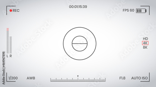 Camera viewfinder video or photo frame recorder flat style design vector illustration. Digital camera viewfinder with exposure settings and focusing grid template.