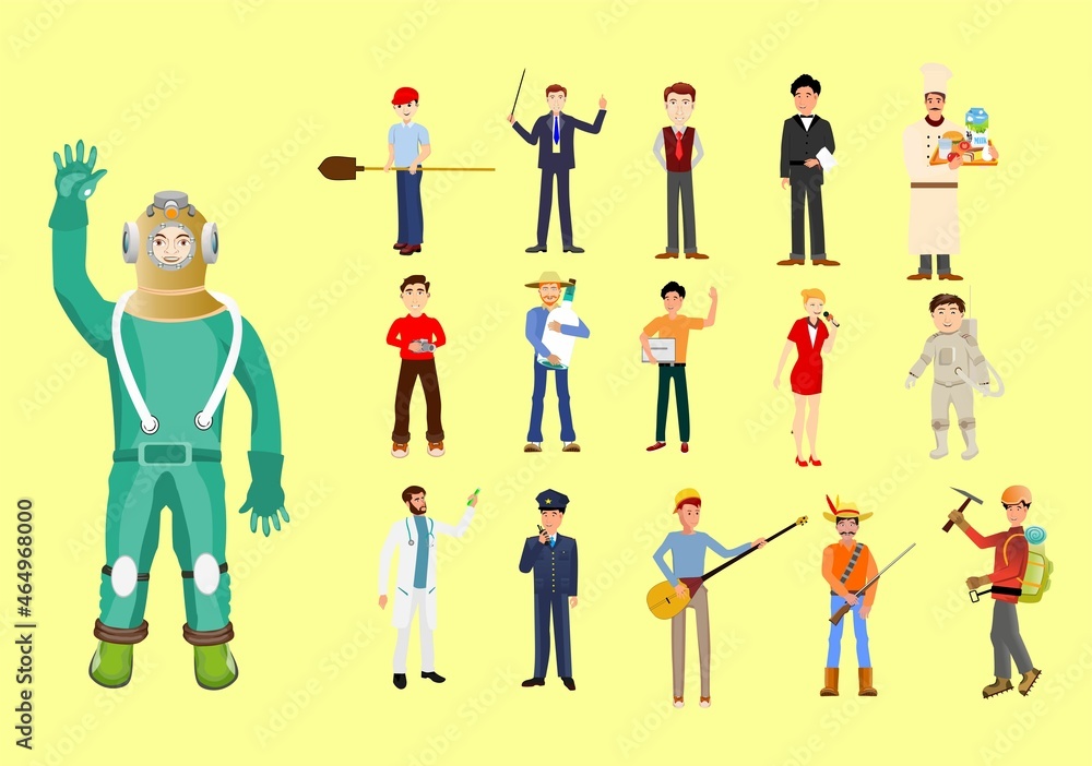 Collection of people of different occupation and profession, weariong special uniform and dress vector illustration