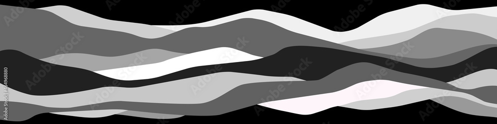 Fototapeta premium Black and white mountains, translucent waves, abstract gray glass shapes, modern background, vector design Illustration for you project