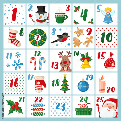 Christmas Advent calendar with Christmas elements.