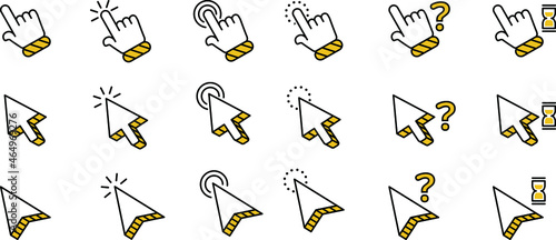 Cursor arrows and computer mouses with clicking. Cursor icons. Arrows click vector icons. Mouse click cursor collection. Concept clicking. Pointer cursor mouse.