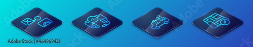Set Isometric line Broken taxi car, Taxi driver, Location and call telephone service icon. Vector