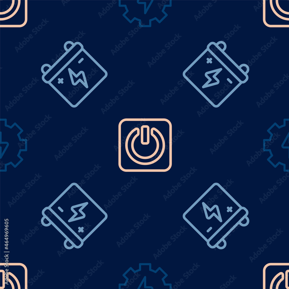 Set line Gear and lightning, Car battery and Power button on seamless pattern. Vector Set line Gear and lightning, Car battery and Power button on seamless pattern. Vector