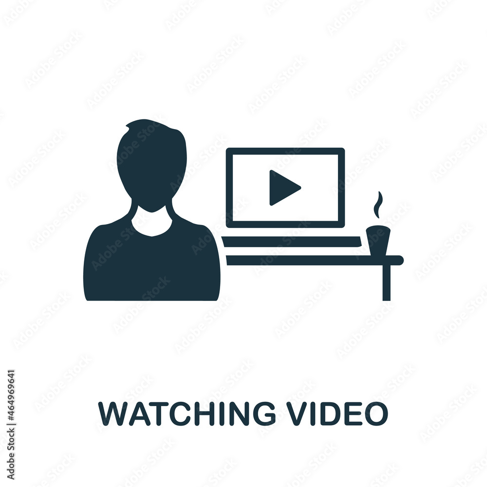 Watching Video icon. Monochrome sign from home rest collection. Creative Watching Video icon illustration for web design, infographics and more Watching Video icon. Monochrome sign from home rest collection. Creative Watching Video icon illustration for web design, infographics and more
