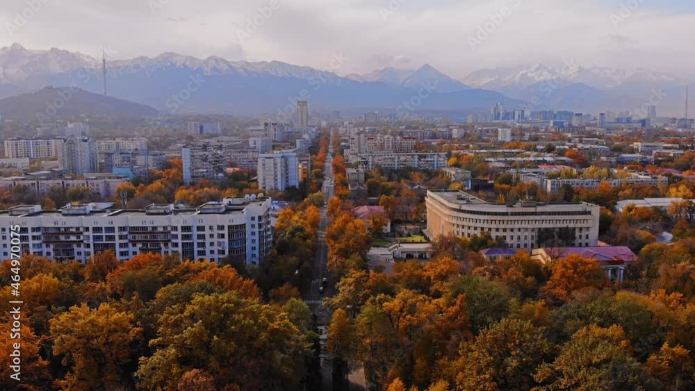 From a bird's eye view in the city of Almaty. Nice view of the city from the drone. From a bird's eye view in the city of Almaty. Nice view of the city from the drone.