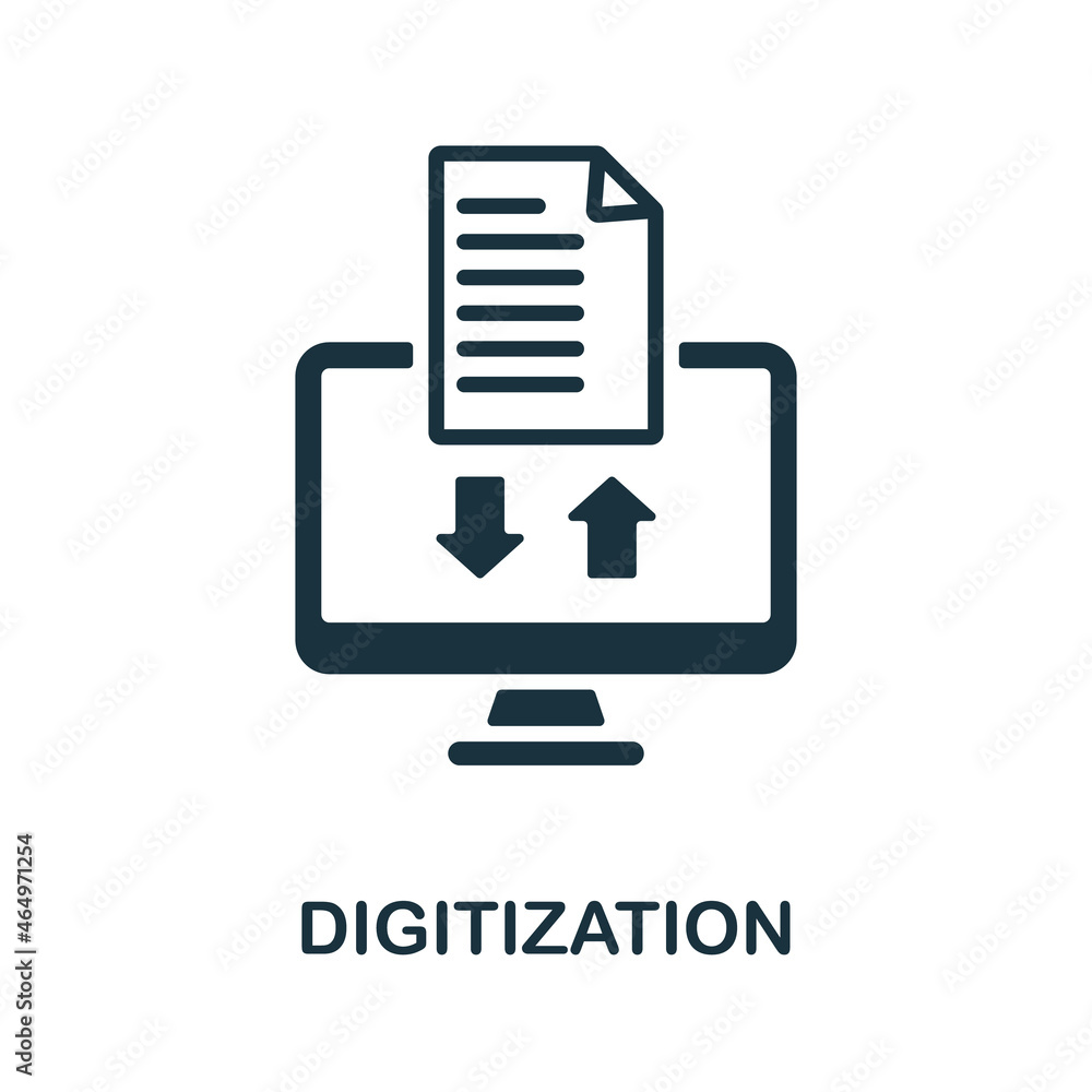 Digitization icon. Monochrome sign from industry 4.0 collection. Creative Digitization icon illustration for web design, infographics and more Digitization icon. Monochrome sign from industry 4.0 collection. Creative Digitization icon illustration for web design, infographics and more