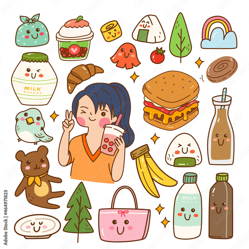 Fototapeta premium Food and Drink Kawaii Doodle
