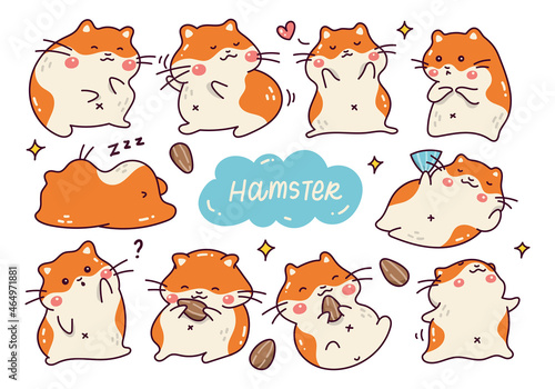 Cute Hamster Cartoon Set isolated on White Background