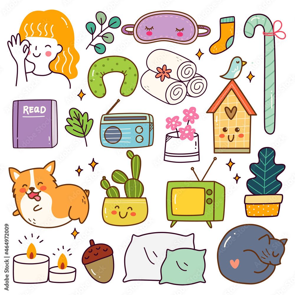 Me Time Related Object Kawaii Doodle Set Me Time Related Object Kawaii Doodle Set