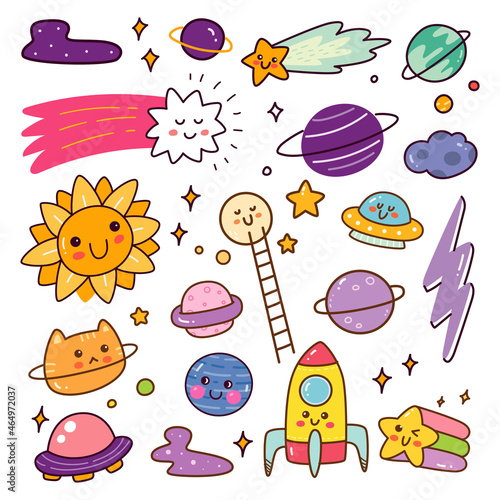 Fototapeta Naklejka Na Ścianę i Meble -  Outer Space Object Kawaii Doodle Set