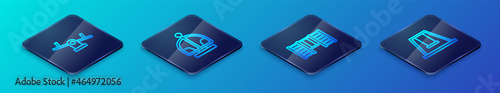 Set Isometric line Swedish wall, Seesaw, Swing for kids and Attraction carousel icon. Vector