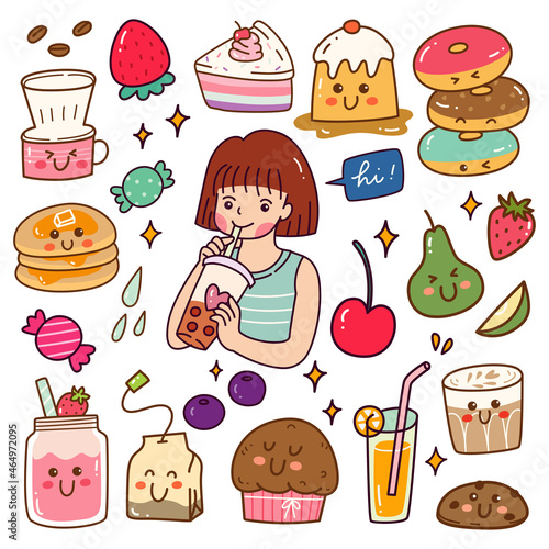 Sweet Food And Drink Kawaii Doodle Set