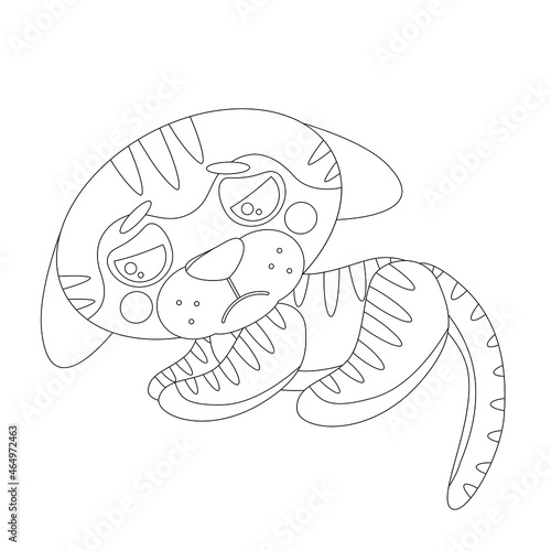 Wallpaper Mural Coloring page of book for kids. Vector cute linear sad tiger cub. Symbol of 2022 new year. Isolated on white background Torontodigital.ca