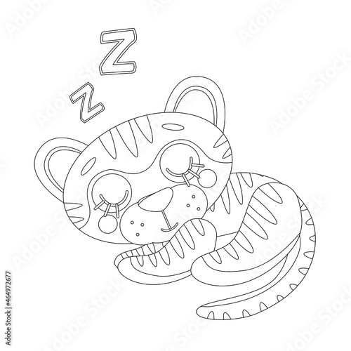 Wallpaper Mural Coloring page of book for kids. Vector cute linear tiger cub, sleeping. Symbol of 2022 new year. Isolated on white background Torontodigital.ca