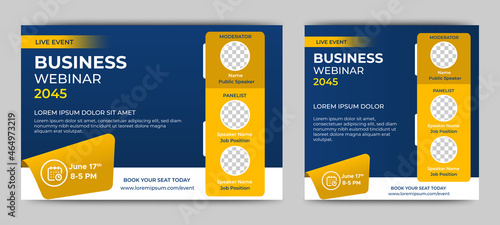 Marketing Strategies live webinar banner invitation and social media post template. Business webinar invitation design