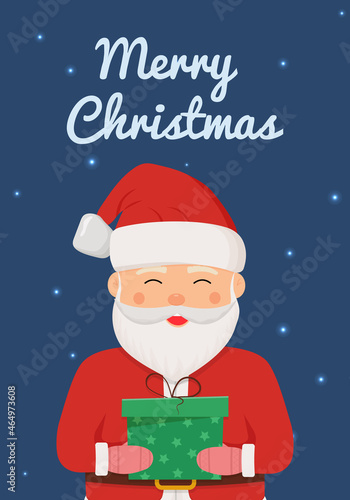 Santa claus stands on a winter background with gifts in his hands. Winter card design illustration for greetings, invitation, flyer, brochur. © Анна Орлова