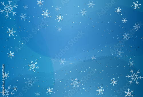 水彩画風の青い背景に雪の結晶のイラスト　背景素材