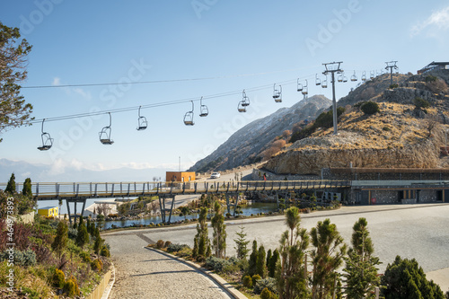 Babadag mountain with cable car to Oludeniz and Fethiye cities in Turkey. photo