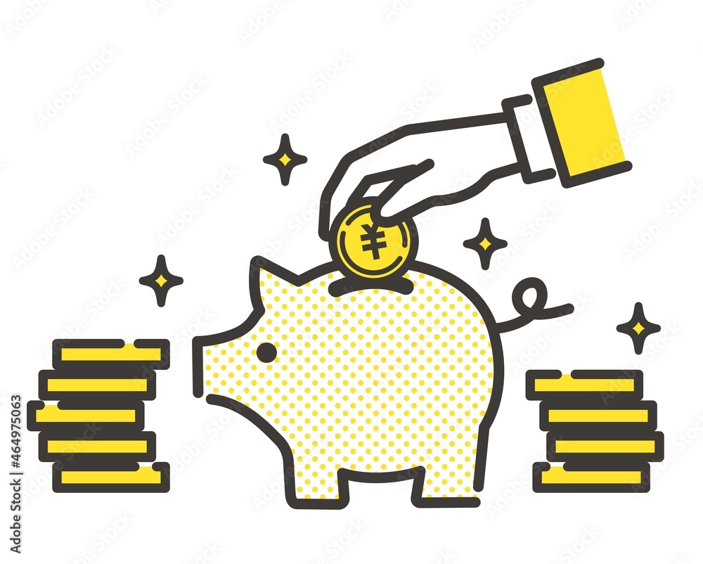 ブタの貯金箱にお金を入れる手のベクターイラスト素材 貯金 お金 貯蓄 Stock Vector Adobe Stock