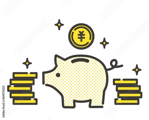 ブタの貯金箱とお金(コイン)のベクターイラスト素材／貯蓄／貯める／節約