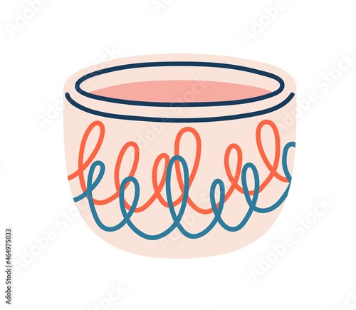 Tea bowl, modern ceramic cup. Drinking teabowl with abstract decor. Doodle be...