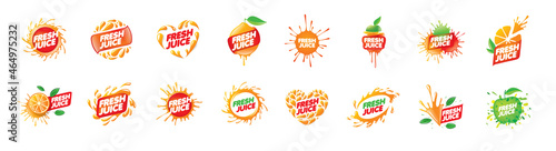 A set of vector logos with juice splashes