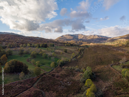 Forests in the Espinosa mountains in autumn with the drone.