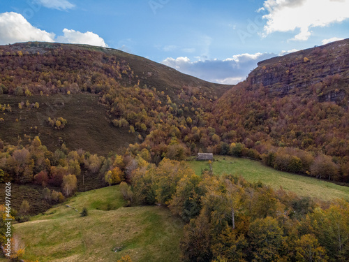Forests in the Espinosa mountains in autumn with the drone.