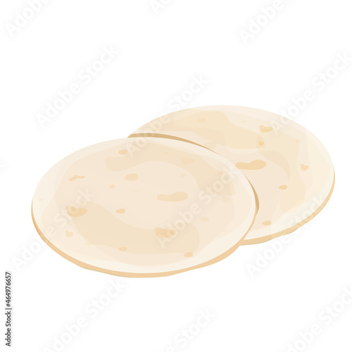 Lavash, tortilla. Mexican cuisine ingredient in cartoon style isolated on white background. Fast food, traditional bread.