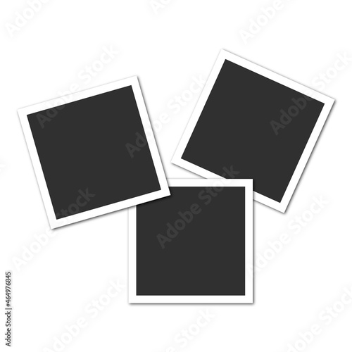 three square photo frames on transparent background