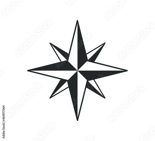 North star compass icon shape symbol. Nautical navigation logo sign. Vector illustration image. Isolated on white background.